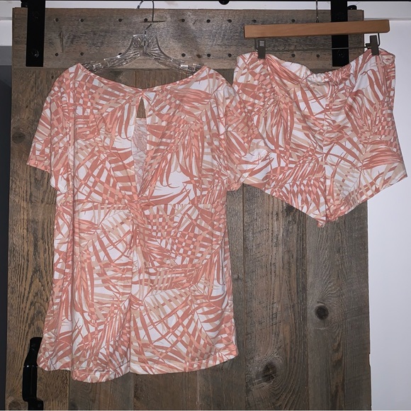 Women’s 0X ADORE ME 2-PC Top & Shorts Set SHADED PALMS Clay Tan Sleep Lounge NWT - Picture 12 of 16